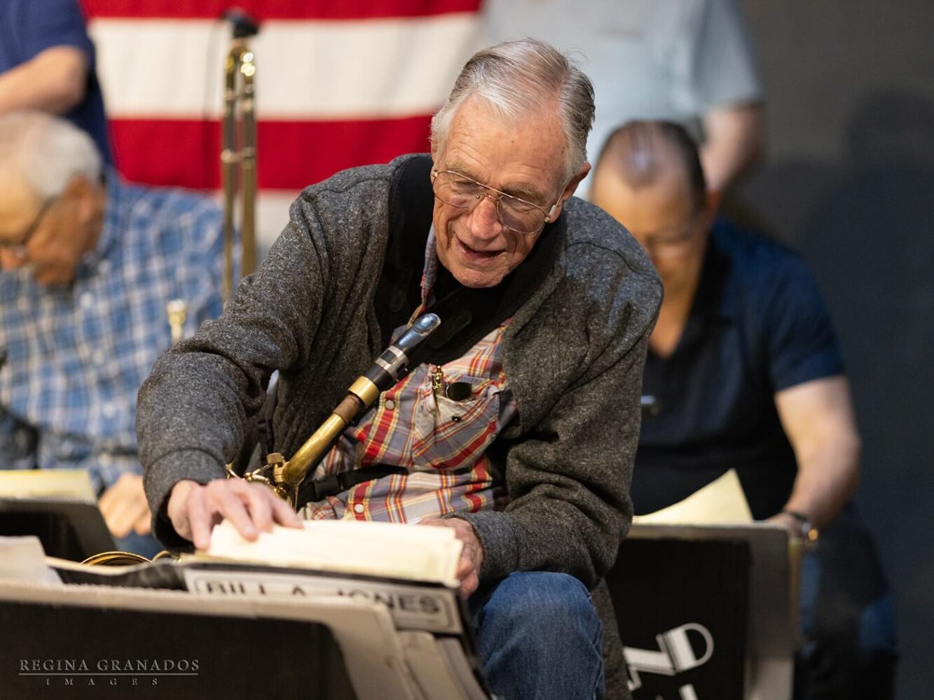 Larry Dougherty, one of the original members of the Big Band Alumni in the band’s 25 years of existence. 📷Larry at a Tuesday morning rehearsal.