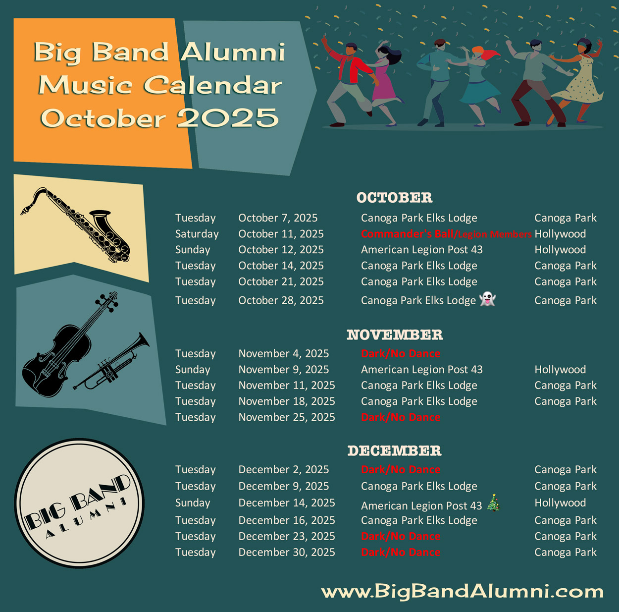 Big Band Alumni Los Angeles Event Calendar October 2025