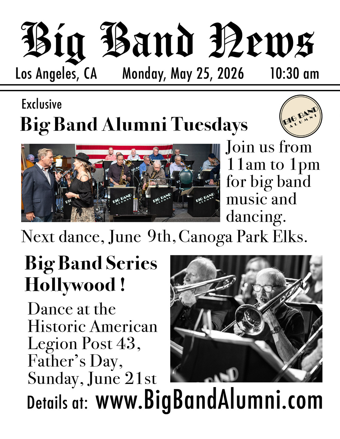 Big-Band-Alumni-Los-Angeles-Tuesdays-and-American-Legion-Post-43-Flyer-date-June-9th