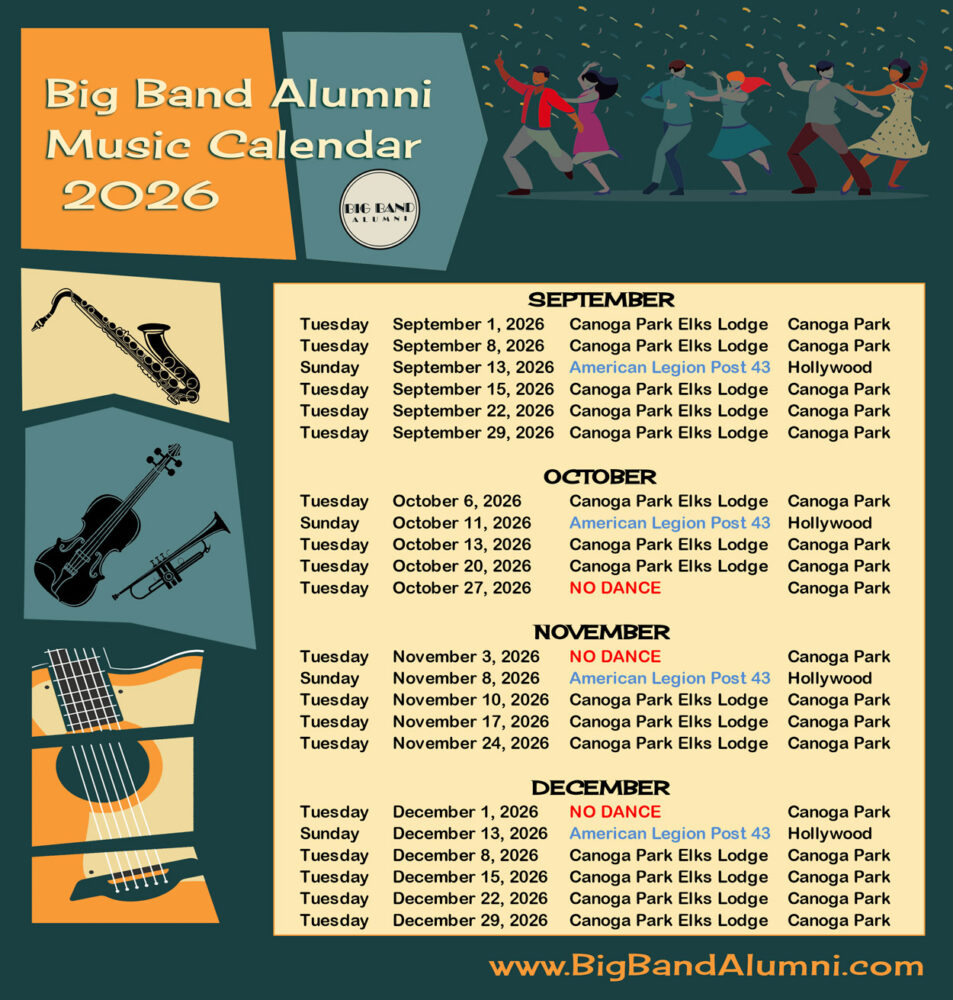 big band alumni 17-piece big band music and dancing event calendar 2026